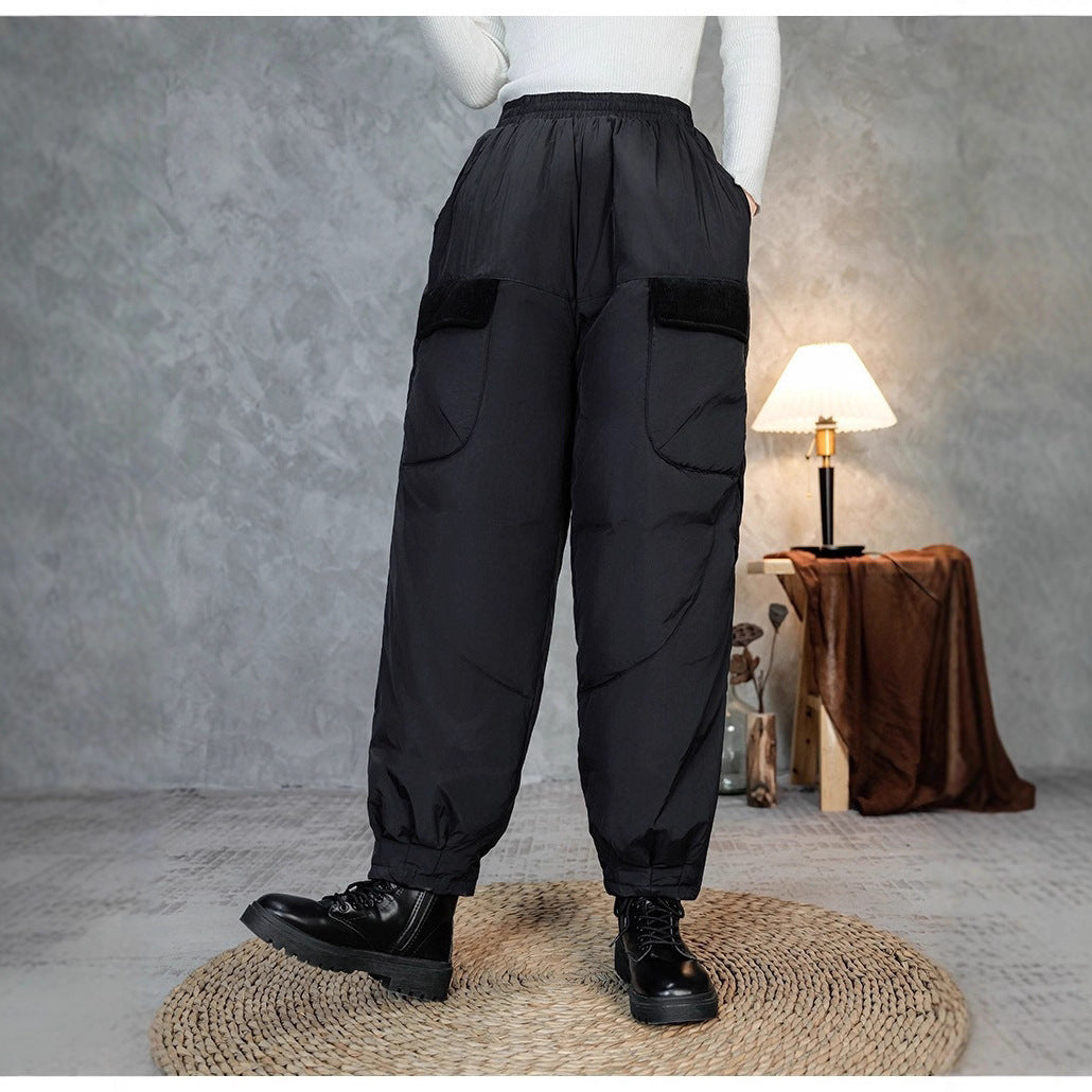 Women's Quilted Thermal Cargo Pants with Elastic Waistband and Cuff Mune Fashion