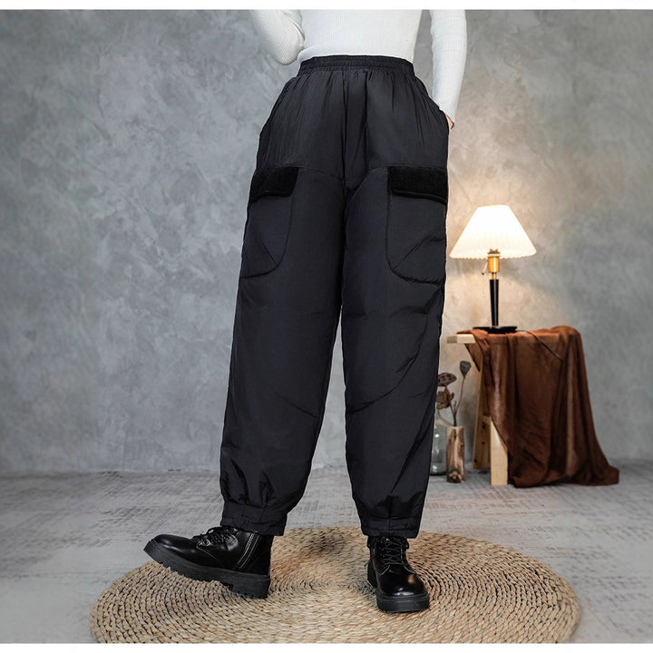Women's Quilted Thermal Cargo Pants with Elastic Waistband and Cuff Mune Fashion
