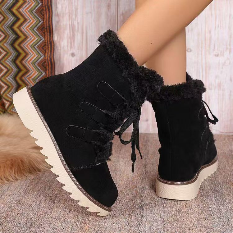 Women's -lined lace-up ankle boot with faux fur collar, elastic loop details and serrated profile sole Mune Fashion