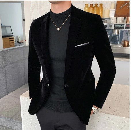 Men's velvet blazer with slim silhouette and single-button closure Mune Fashion