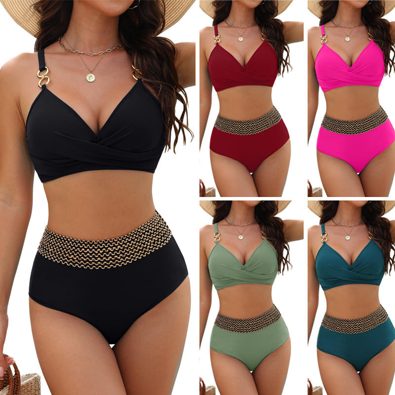 Women High-Waisted Bikini with Stylish Golden Accents Mune Fashion