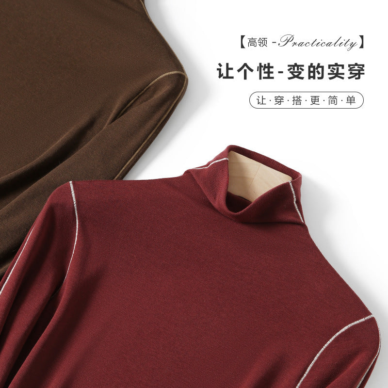 Women's Slim-Fit Turtleneck Fine Knit Shirt with Long Sleeve Mune Fashion