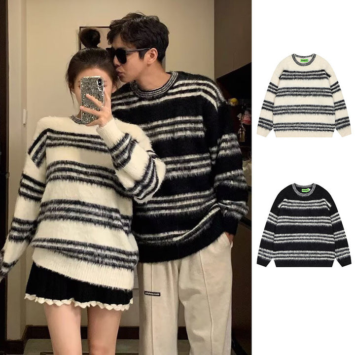 Women's Cozy Striped Chunky Knit Sweater Mune Fashion