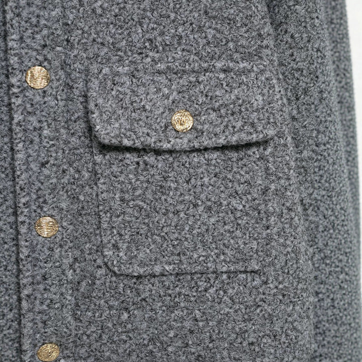 Women Boucle Cropped Jacket with Gold Buttons and Patch Pockets Mune Fashion