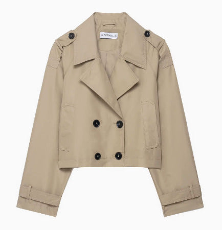 Womens 700+ Cropped Trench Blouson with double-breasted button placket and shoulder patches Mune Fashion