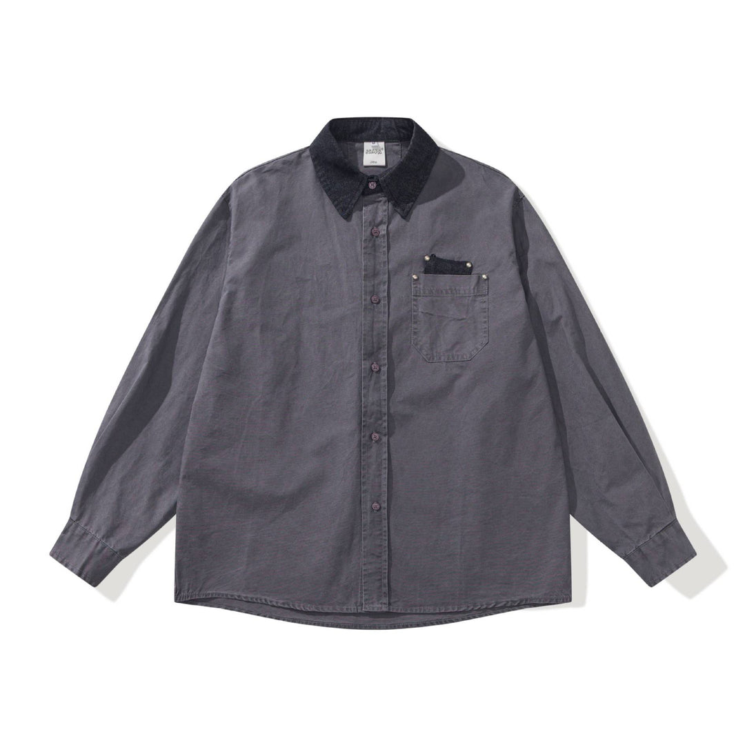 Men's Oversized Shirt Jacket with Contrasting Cord Collar and Decorative Chest Pocket Mune Fashion