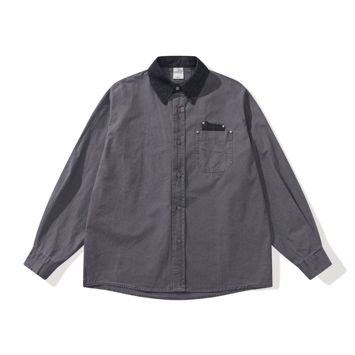 Men's Oversized Shirt Jacket with Contrasting Cord Collar and Decorative Chest Pocket Mune Fashion