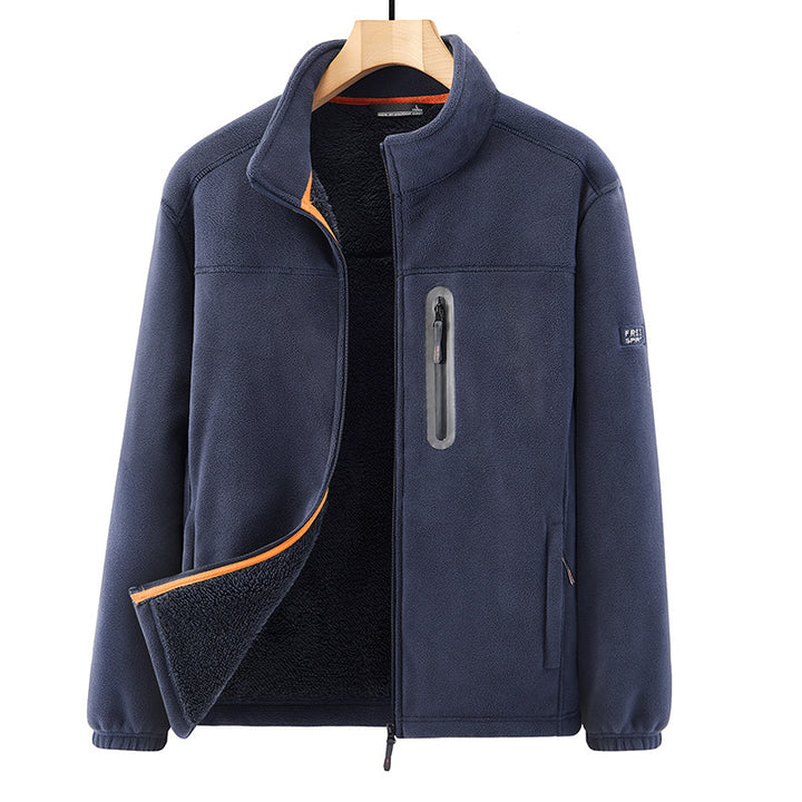 Men's microfleece outdoor jacket with waterproof breast pocket, stand-up collar, and teddy fleece lining Mune Fashion