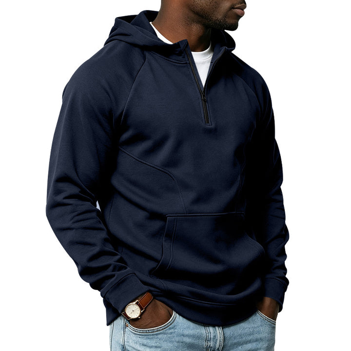 Men's hooded sweatshirt with short zip, kangaroo pocket, and raglan sleeves Mune Fashion