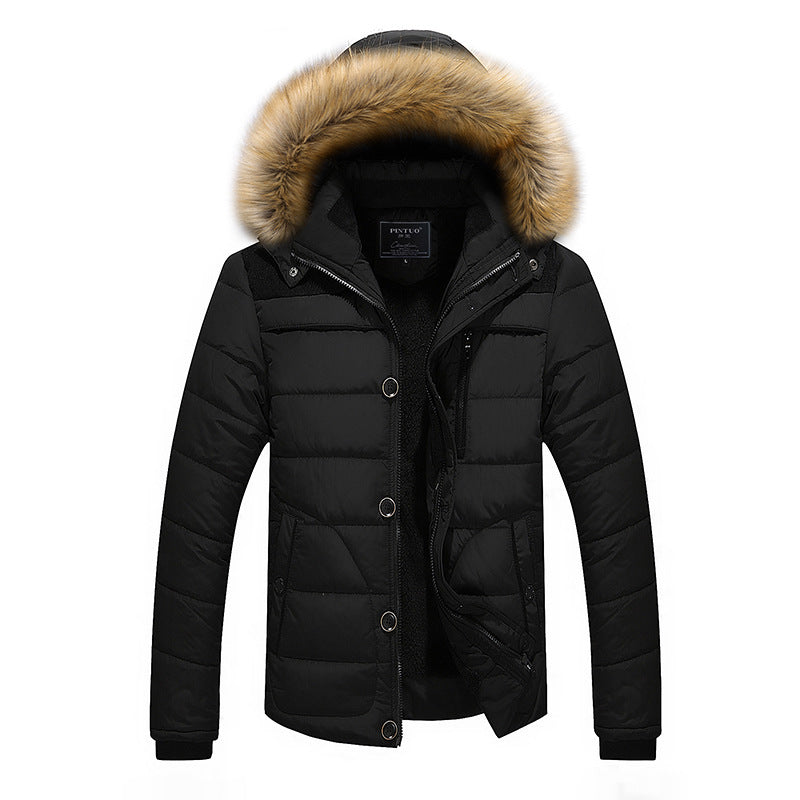 Men's insulated quilted parka with removable hood trim and windproof front Mune Fashion