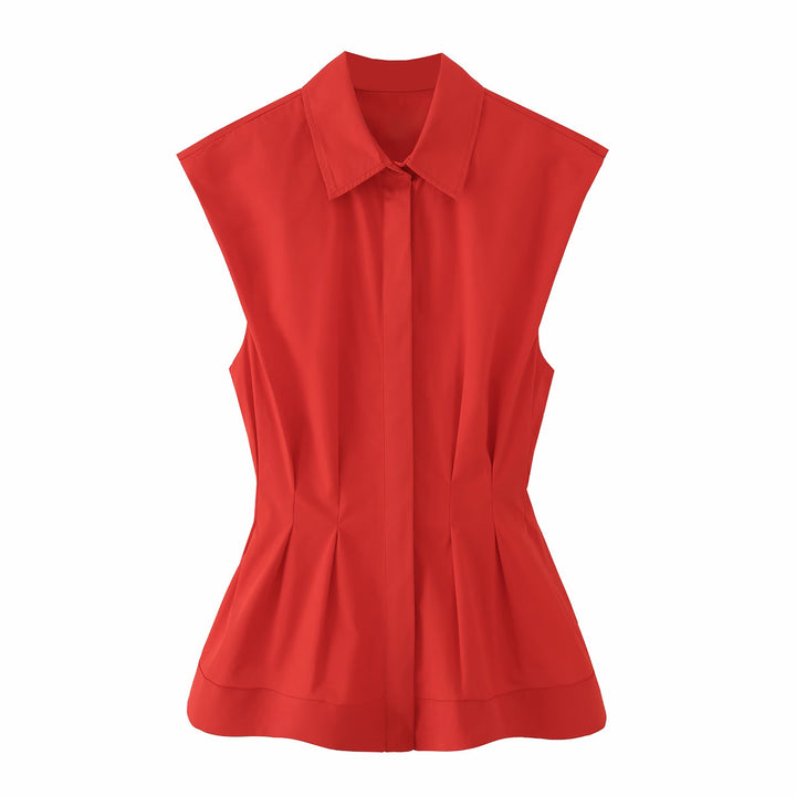 Women's sleeveless tailored blouse with tucks and concealed button placket Mune Fashion