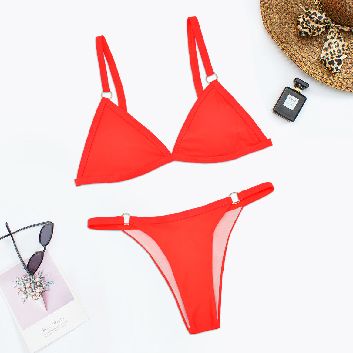 Women Triangle Bikini with Adjustable Straps and Elegant Ring Details Mune Fashion