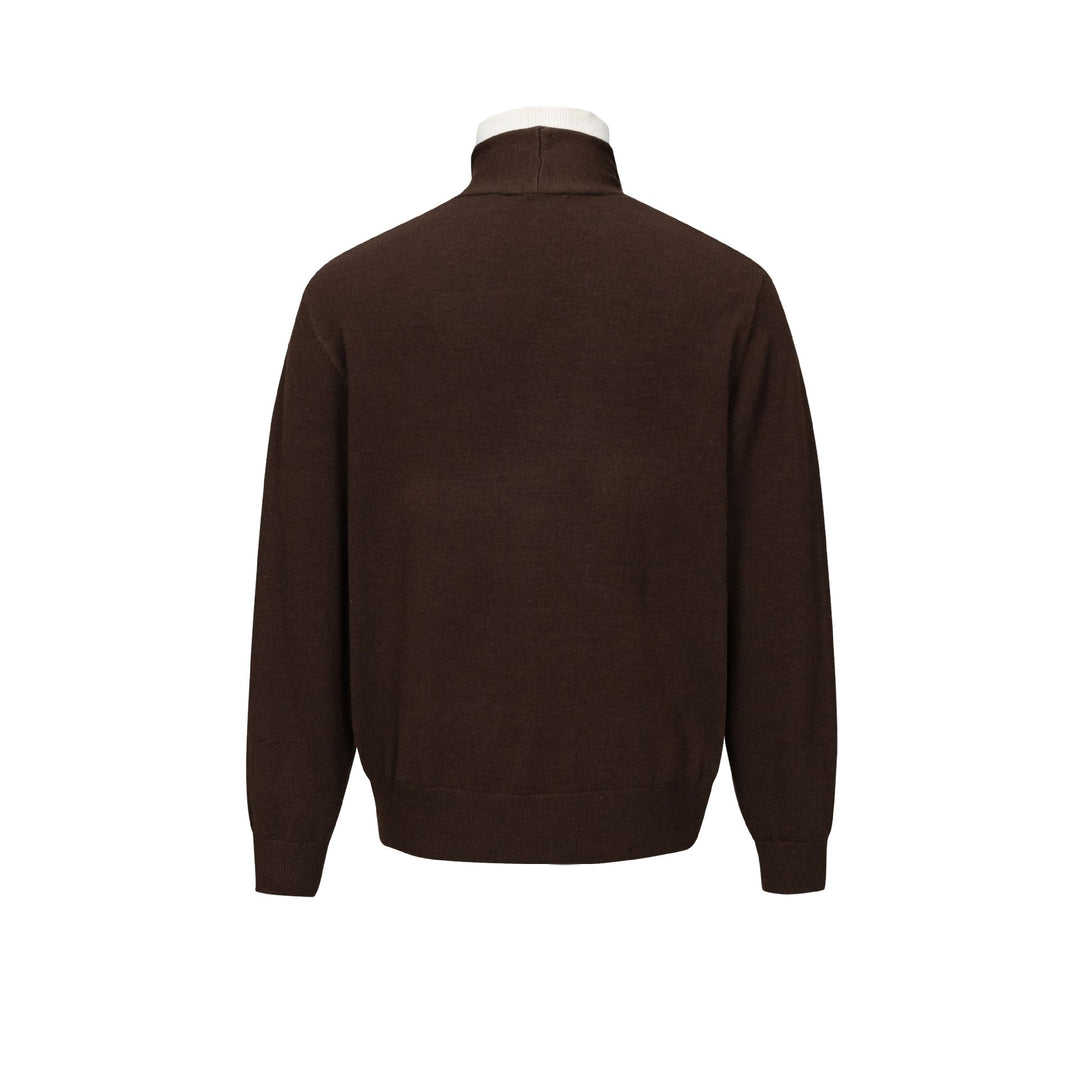 Men's fine-knit layering cardigan with deep V-neck and integrated polo collar Mune Fashion