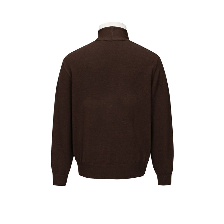 Men's fine-knit layering cardigan with deep V-neck and integrated polo collar Mune Fashion