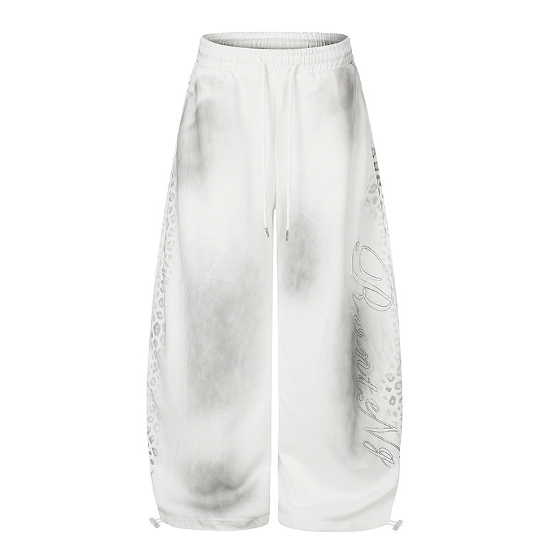 Women's Wide Palazzo Sweatpants with Comfort Waistband, Drawstring and Leopard Side Print Mune Fashion