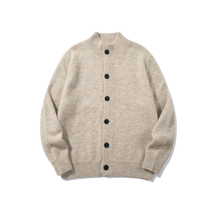 Unisex Chunky Knit Boucle Cardigan with Stand-Up Collar and Button Placket Mune Fashion