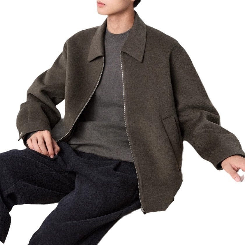Men's short jacket made of wool blend with zipper and shirt collar Mune Fashion