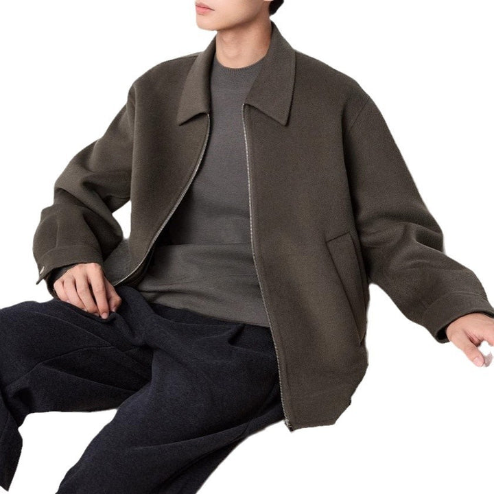 Men's short jacket made of wool blend with zipper and shirt collar Mune Fashion
