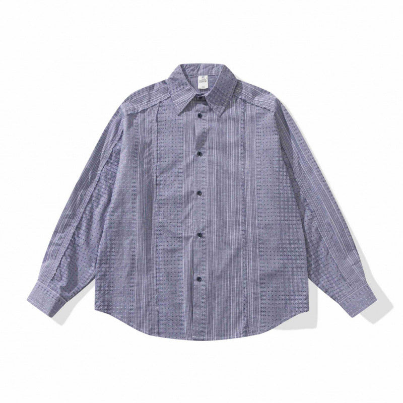 Unisex Oversize-Long Sleeve Shirt made of lightweight textured cotton with a Kent collar and fine striped border Mune Fashion