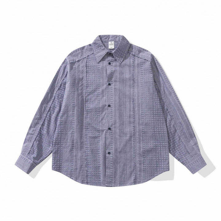 Unisex Oversize-Long Sleeve Shirt made of lightweight textured cotton with a Kent collar and fine striped border Mune Fashion