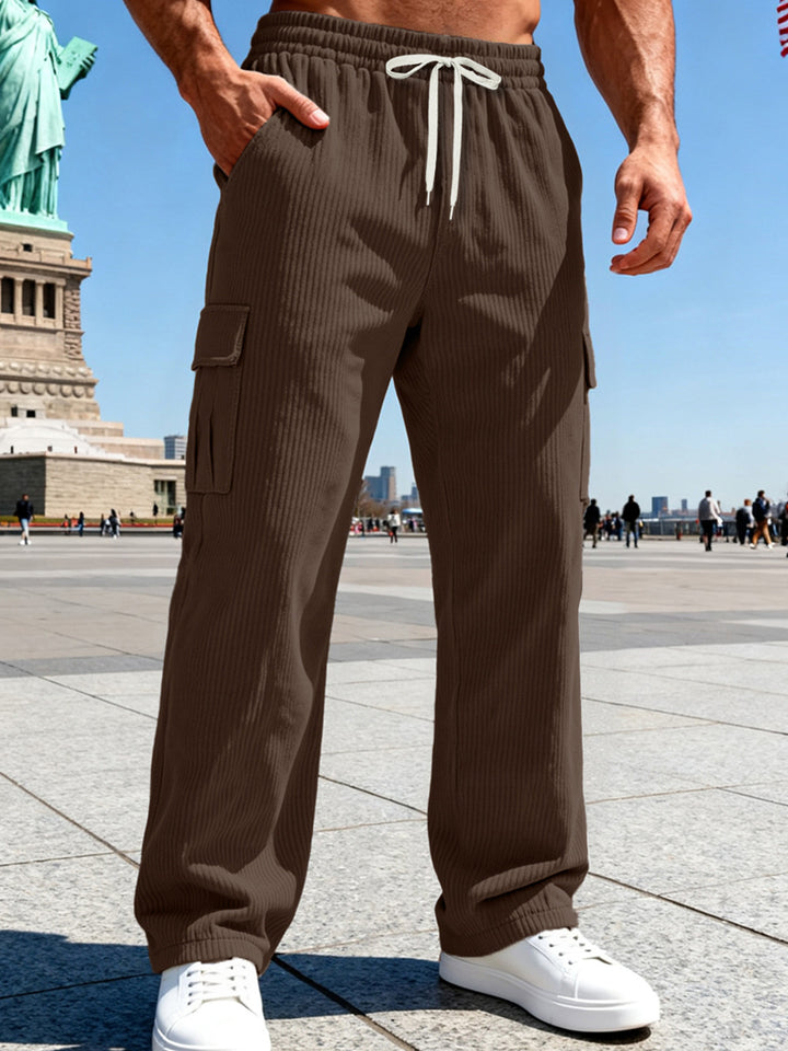 Men Ribbed Cargo Sweatpants with Drawstring and Elastic Waistband Mune Fashion