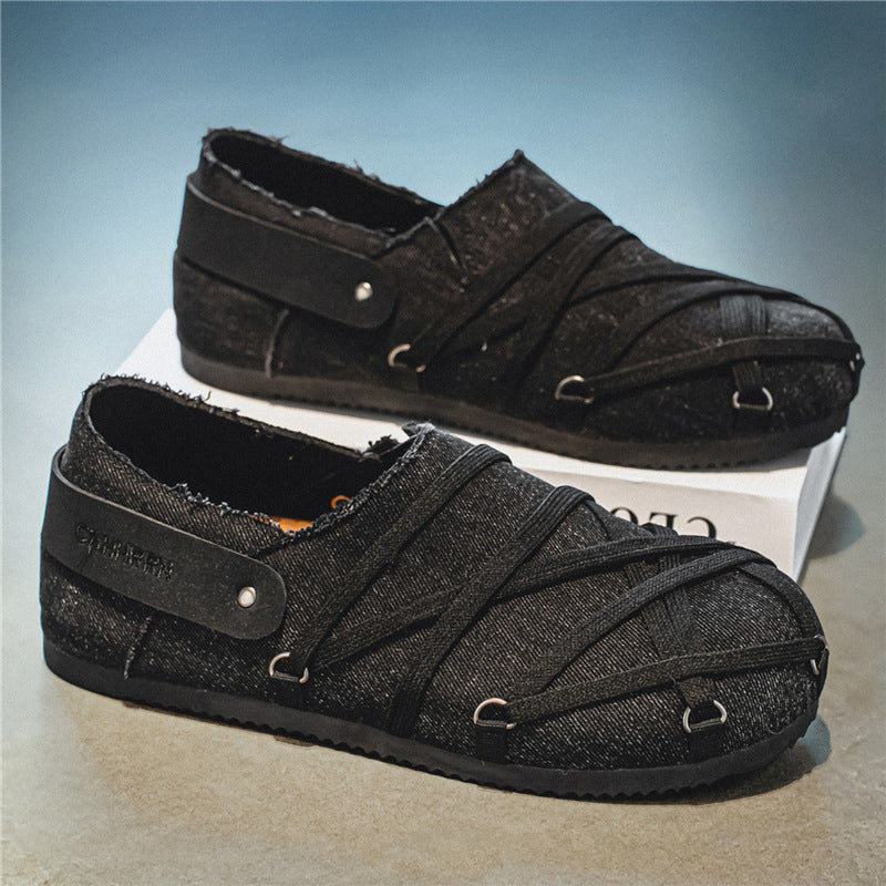 Men's casual slippers in denim look with elastic straps, adjustable heel strap and profiled rubber sole Mune Fashion