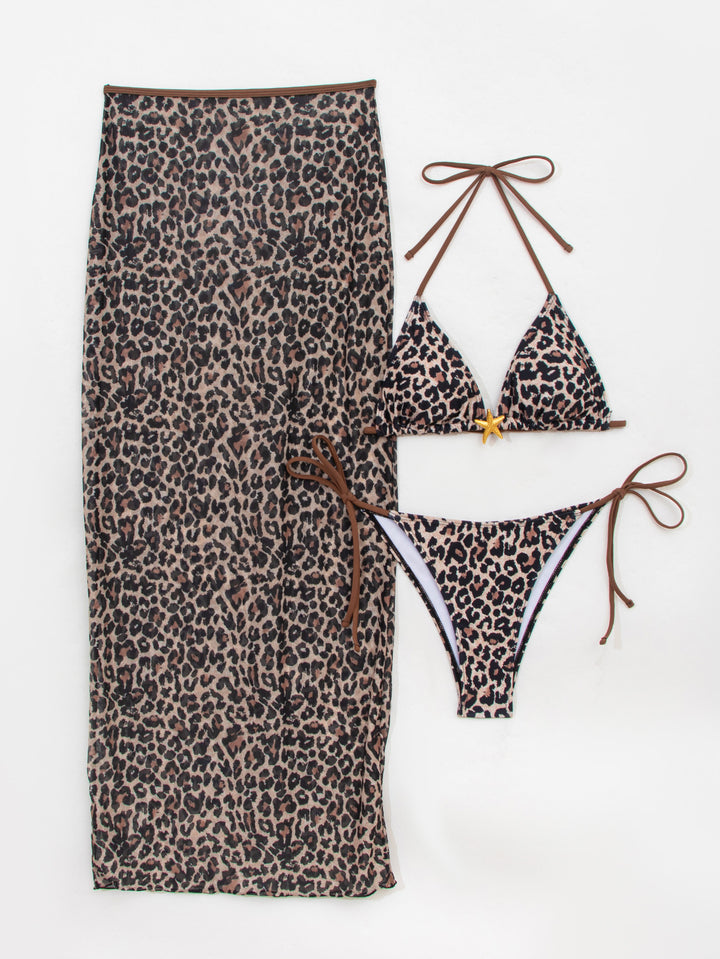 Women's triangle bikini with elegant wrap skirt and animal print Mune Fashion