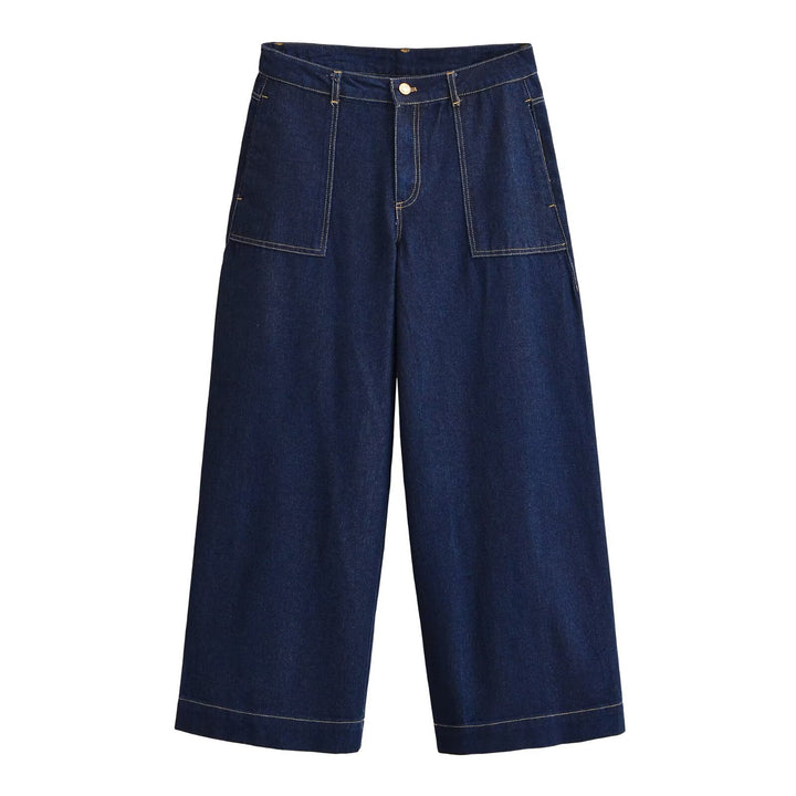 Ladies Culotte Jeans High Waist with Wide Leg and Patch Pockets Mune Fashion