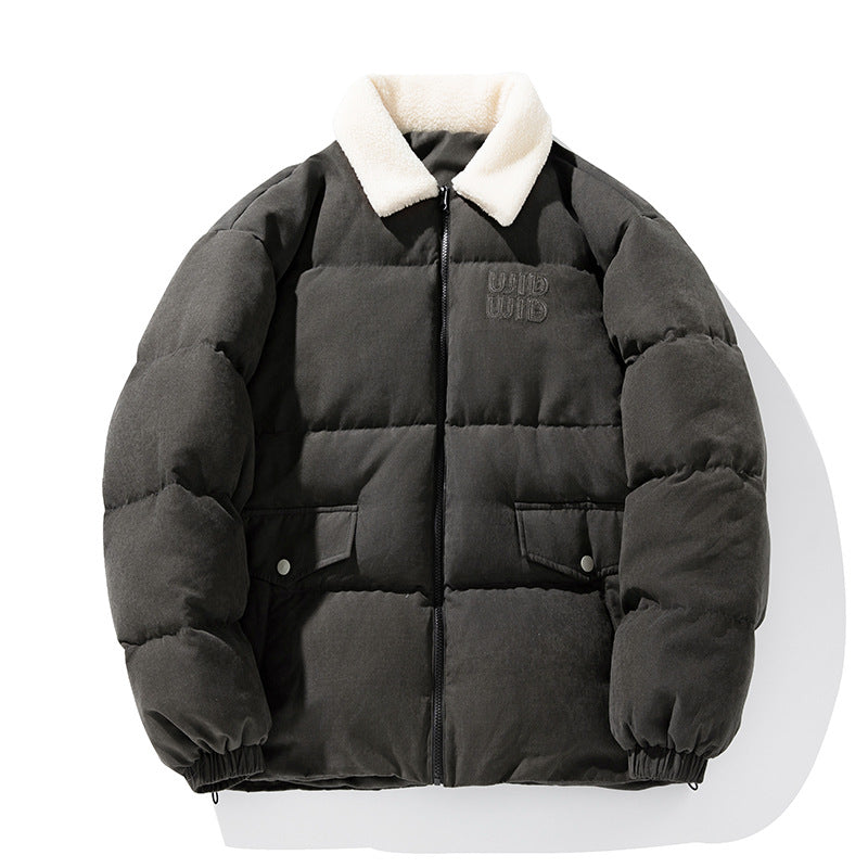 Unisex Padded Corduroy Look Quilted Jacket with Teddy Collar and Flap Pockets Mune Fashion