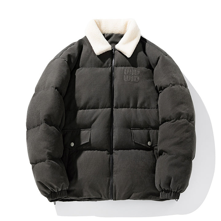 Unisex Padded Corduroy Look Quilted Jacket with Teddy Collar and Flap Pockets Mune Fashion