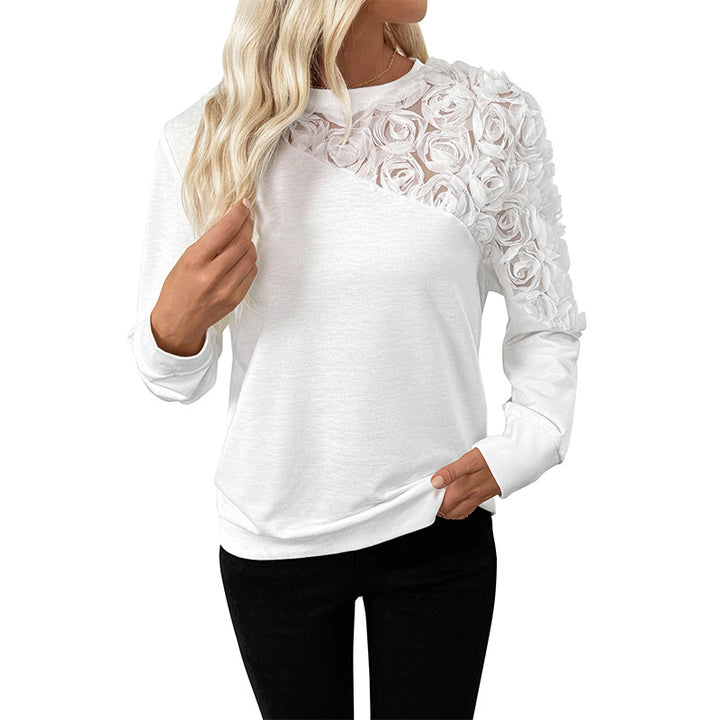 Women's sweatshirt with 3D rose applique and transparent insert Mune Fashion