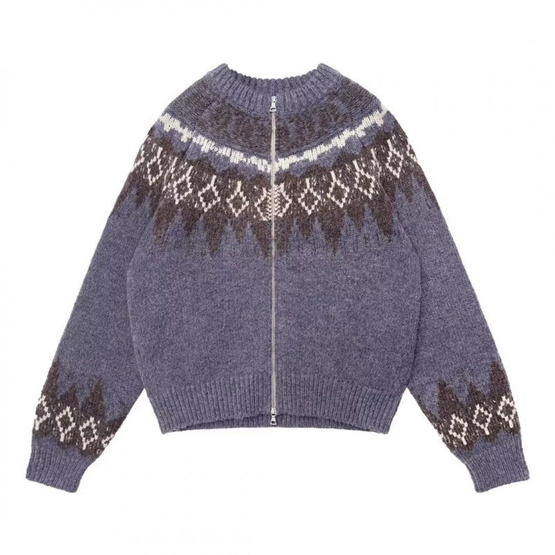 Women's short-cropped Norwegian cardigan with full zip and round collar Mune Fashion