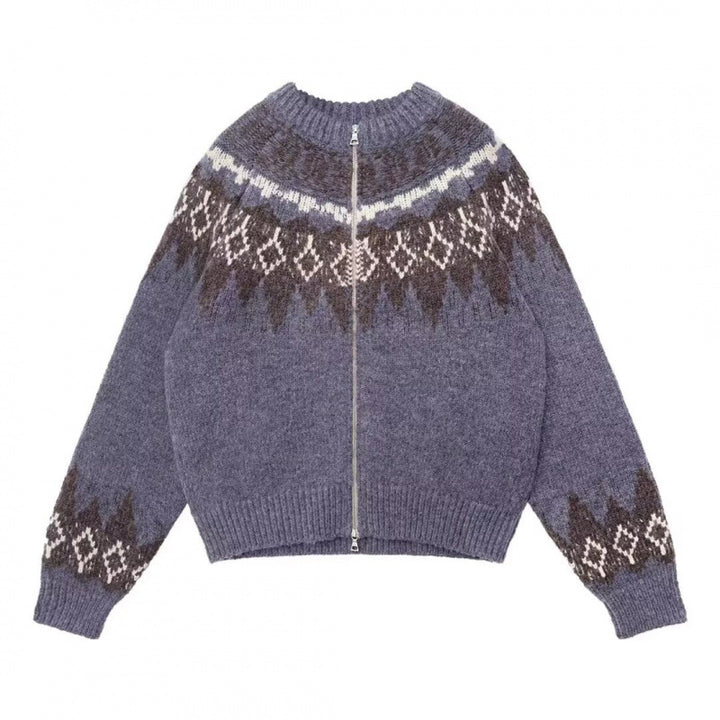 Women's short-cropped Norwegian cardigan with full zip and round collar Mune Fashion