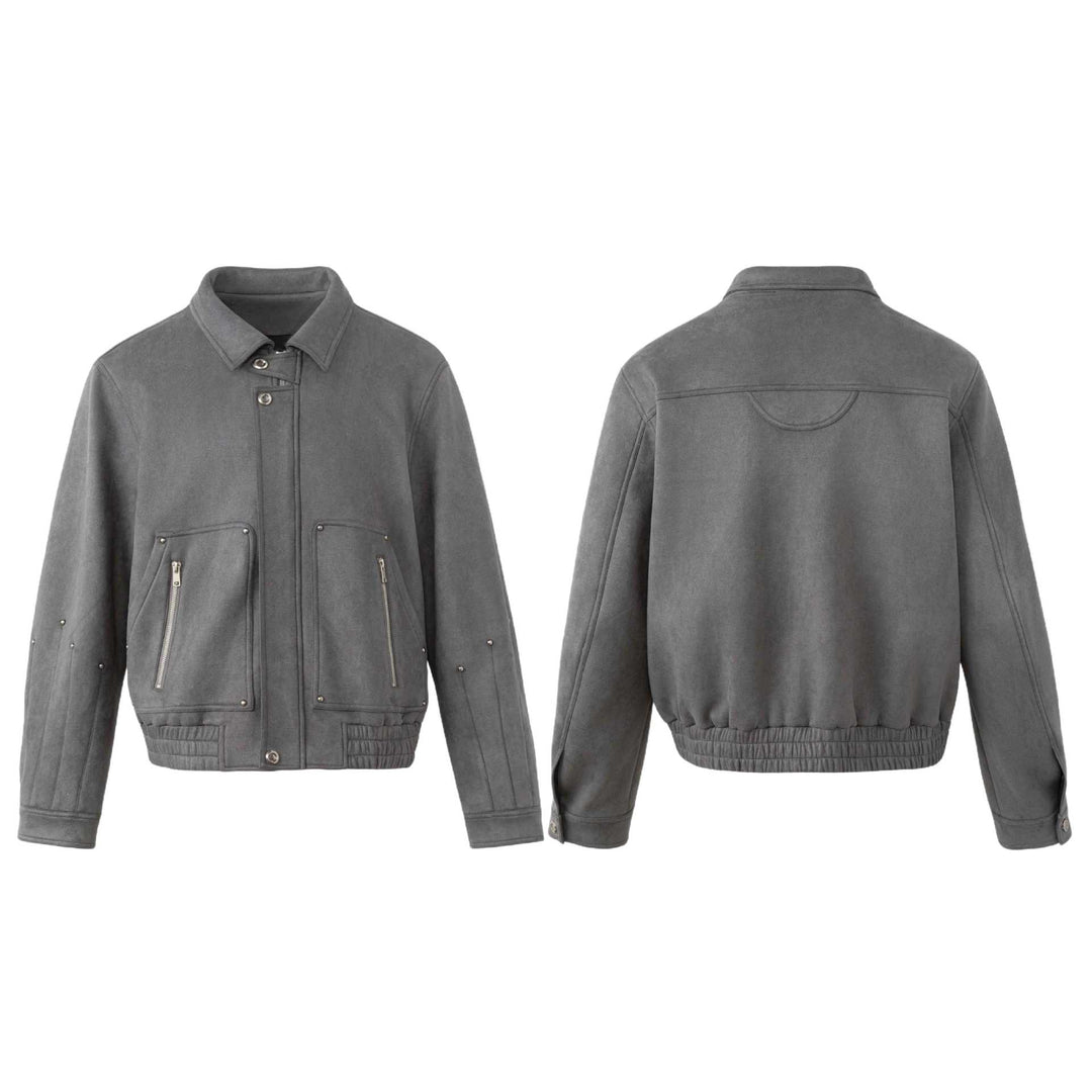 Men's short velour jacket with utility pockets, zippers, and high stand-up collar Mune Fashion