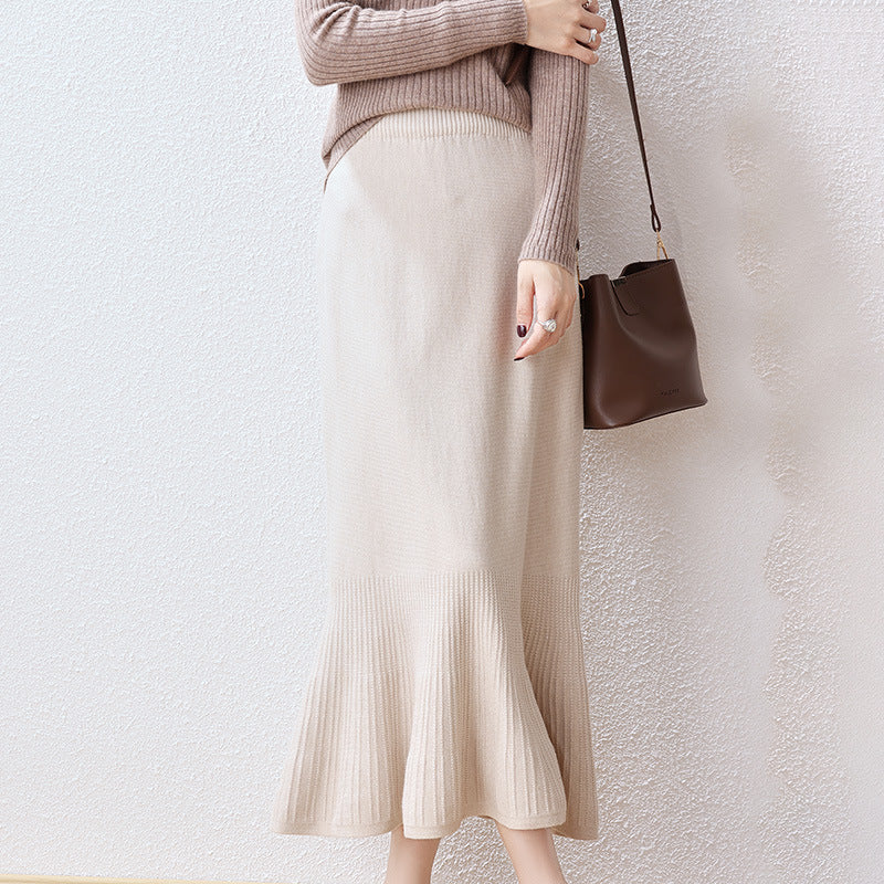 Ladies Elegant Knit Skirt with Ruffle Mune Fashion