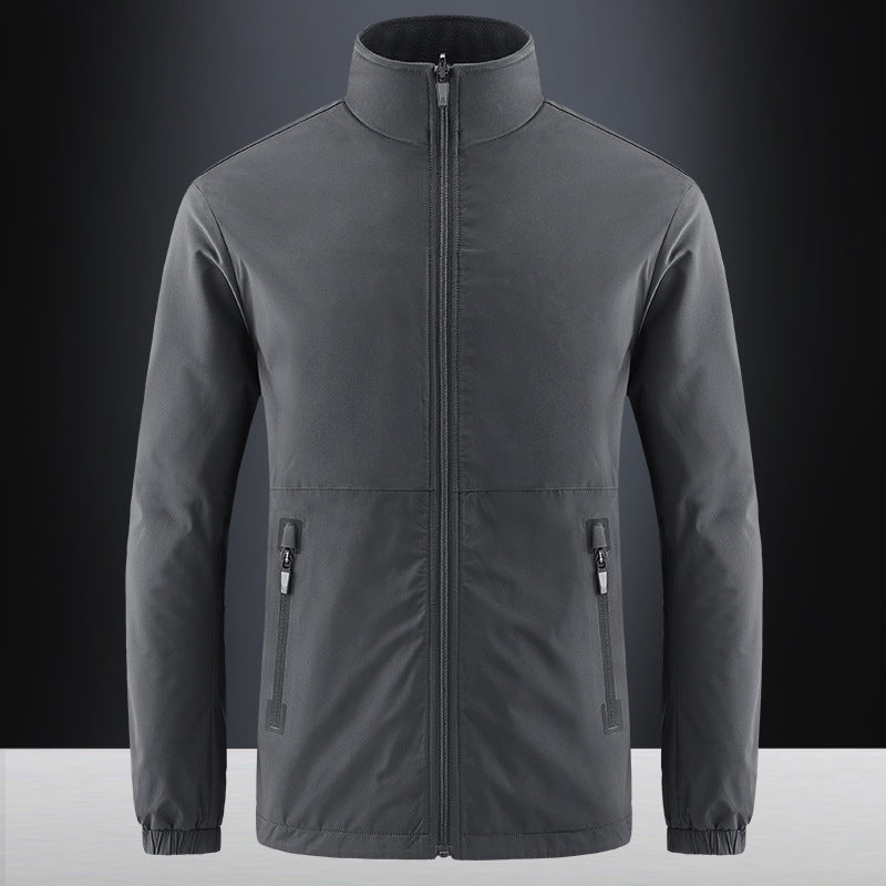 Men's lightweight water-repellent softshell jacket with stand-up collar, concealed zipper, and elastic cuffs Mune Fashion