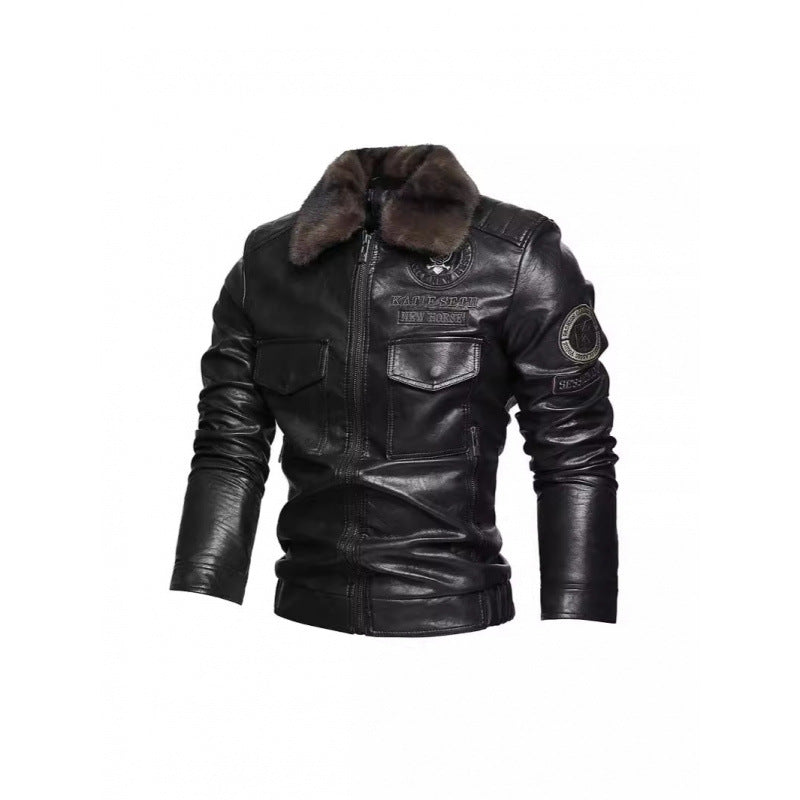 Men's leather jacket with faux fur collar Mune Fashion