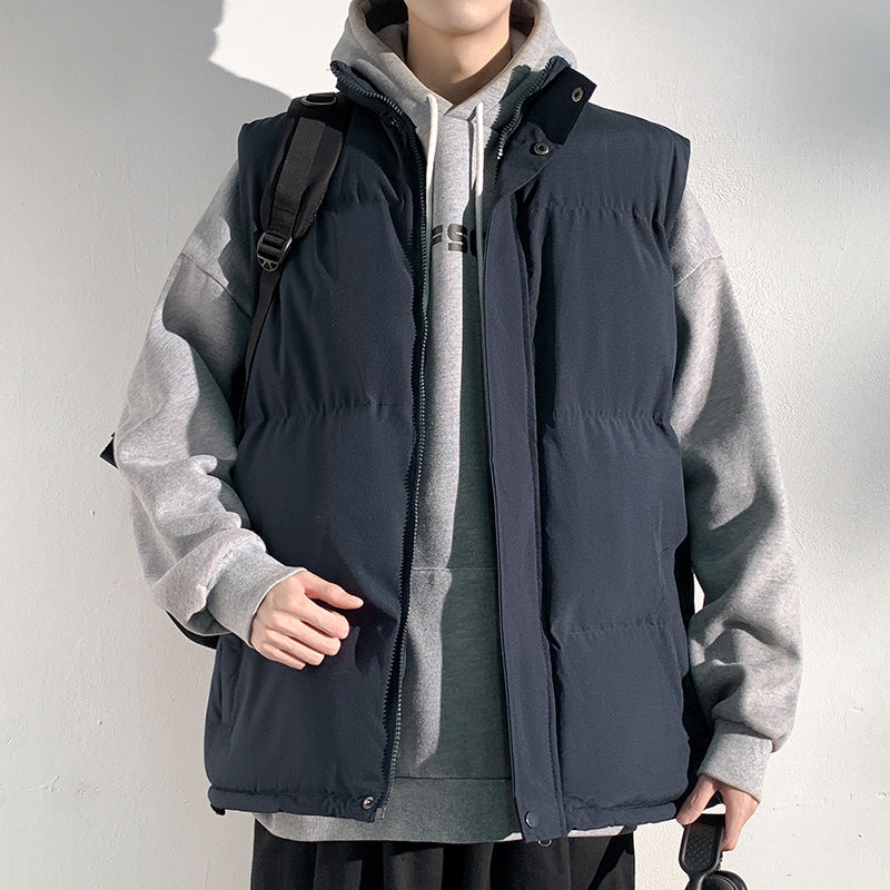 Men's Padded Quilted Waistcoat with Stand-up Collar, Full-Length Zipper and Practical Slash Pockets Mune Fashion