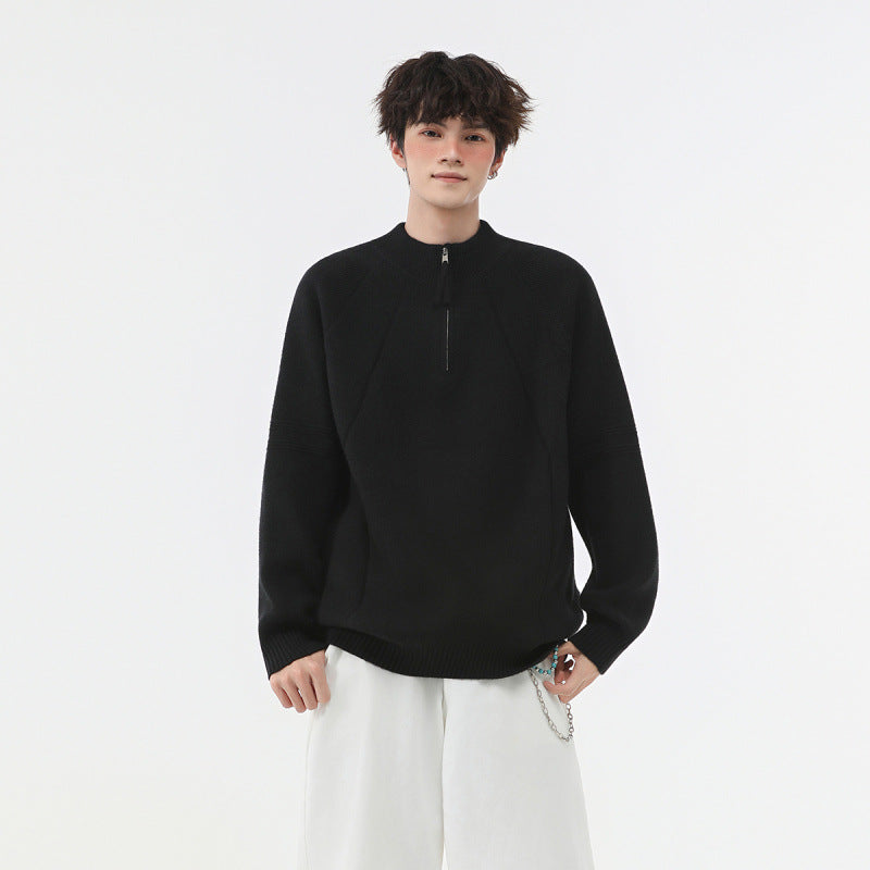 Men's knit half-zip sweater with stand-up collar and textured rib details Mune Fashion