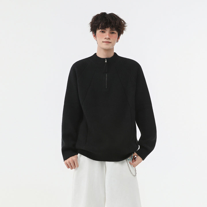 Men's knit half-zip sweater with stand-up collar and textured rib details Mune Fashion