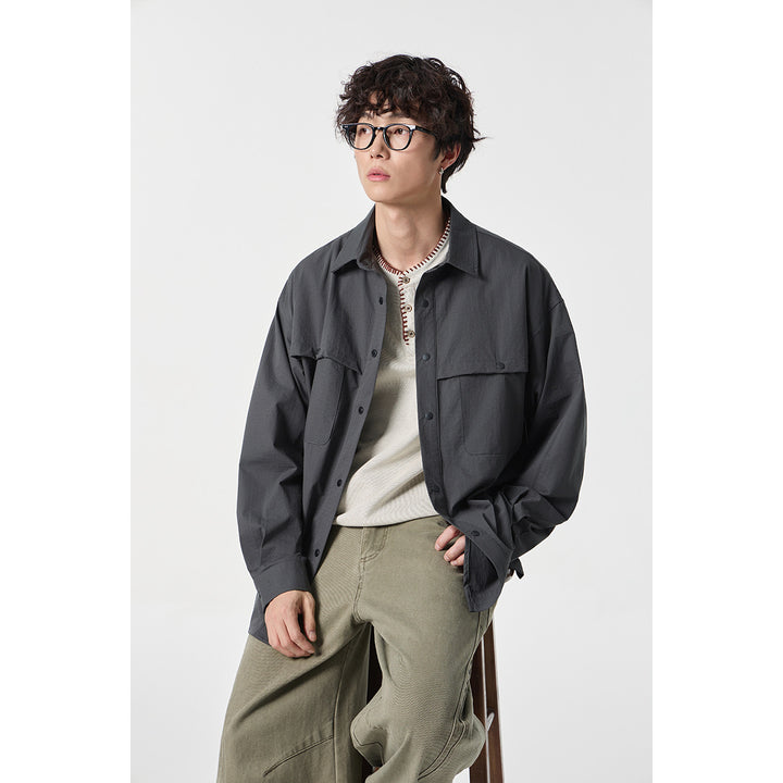 Unisex Oversized Shirt Jacket in Utility Style with Snap Button Placket Mune Fashion