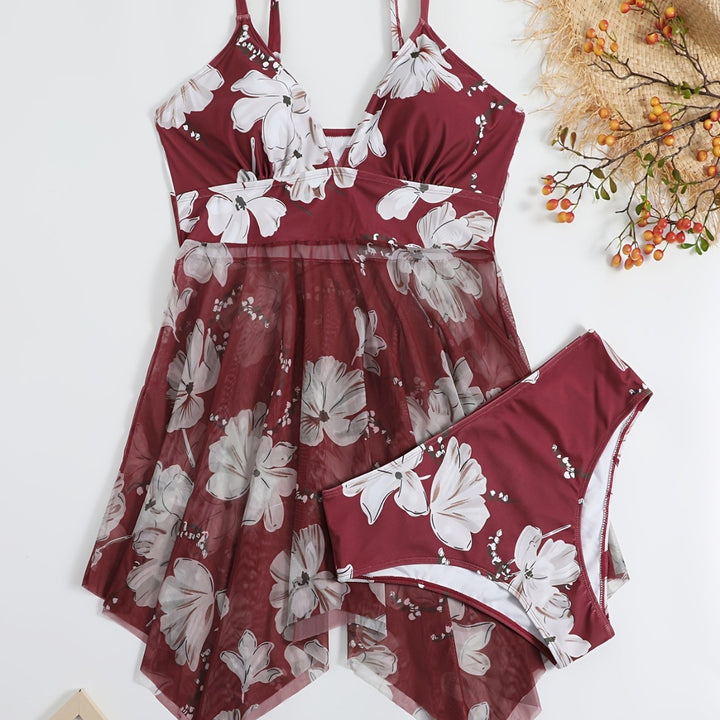 Women's Beach Dress with Floral Overlay Mune Fashion