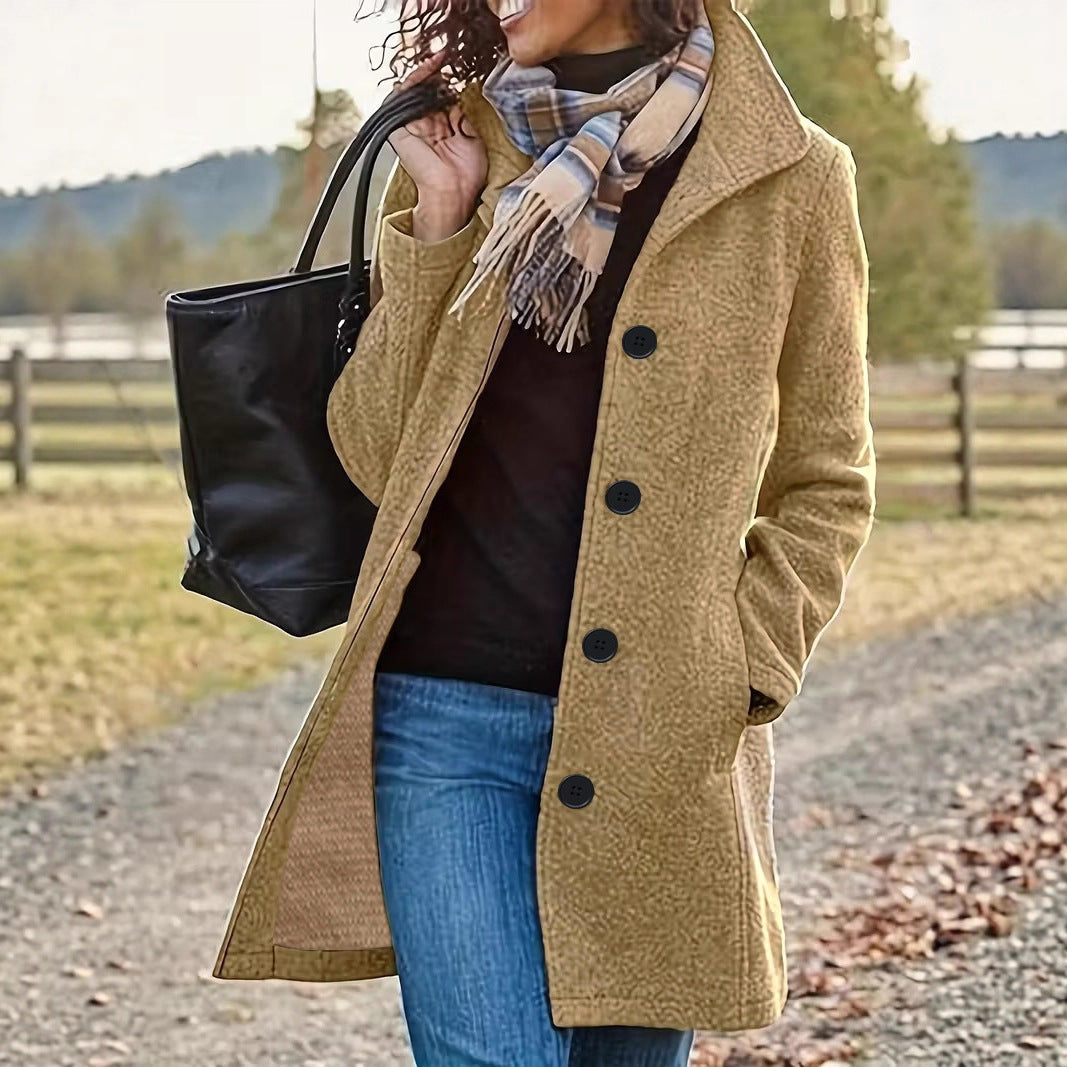 Women's wool-like teddy short coat with stand-up collar and side entry pockets Mune Fashion