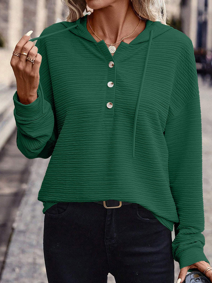Women's Casual Structured Hoodie Henley Shirt with Button Placket and Oversized Cut Mune Fashion