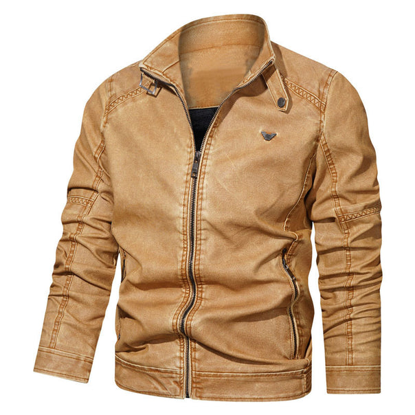 Men's Denim Look Zip Blouson in Bomber Style with Ergonomic Seams and Stand-up Collar Mune Fashion