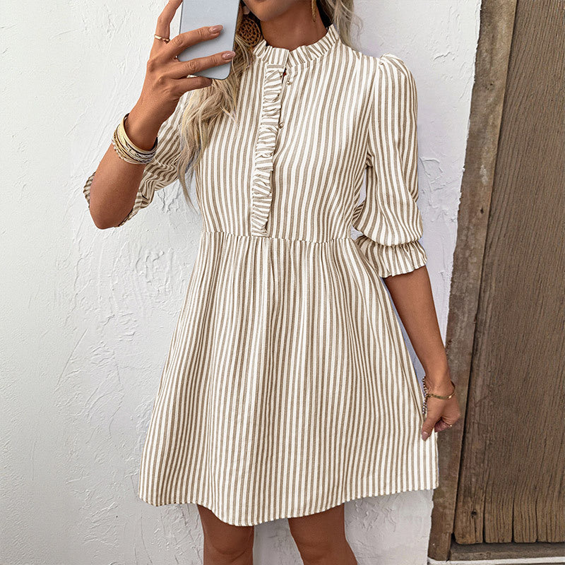 Women Playful Shirt Dress with Ruffles Mune Fashion