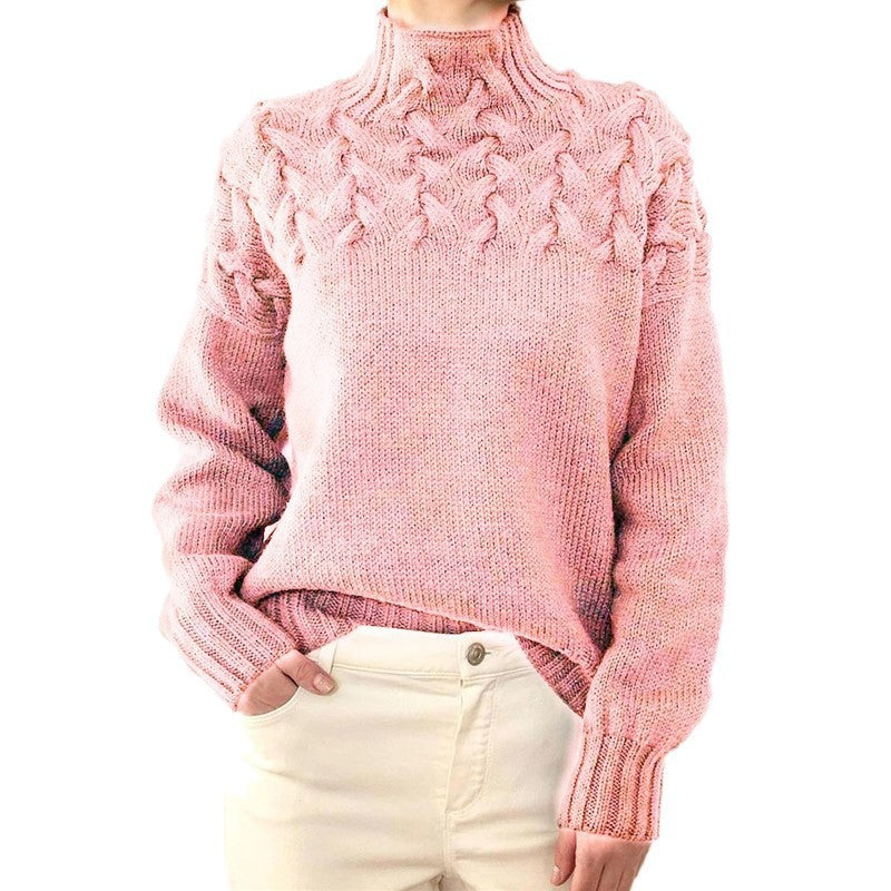 Ladies knit sweater with cable structure and high turtleneck Mune Fashion