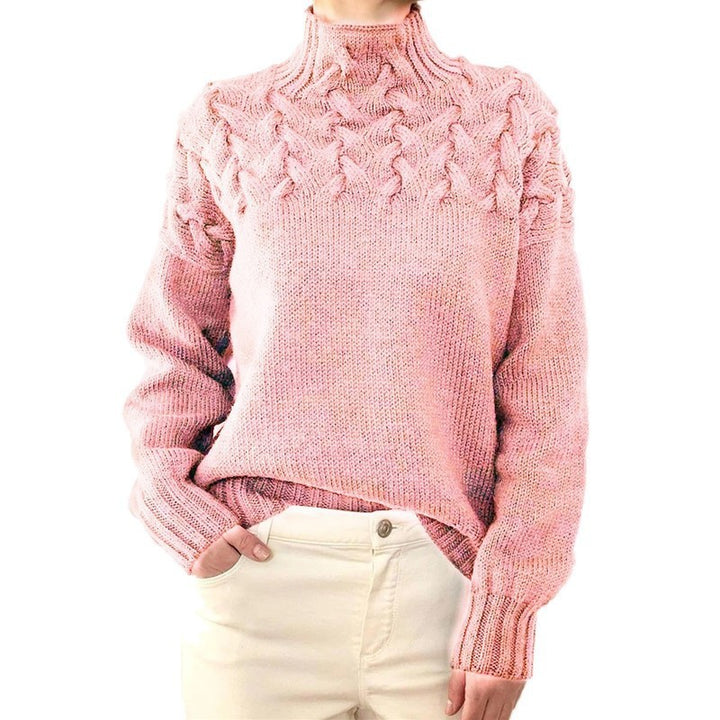 Ladies knit sweater with cable structure and high turtleneck Mune Fashion