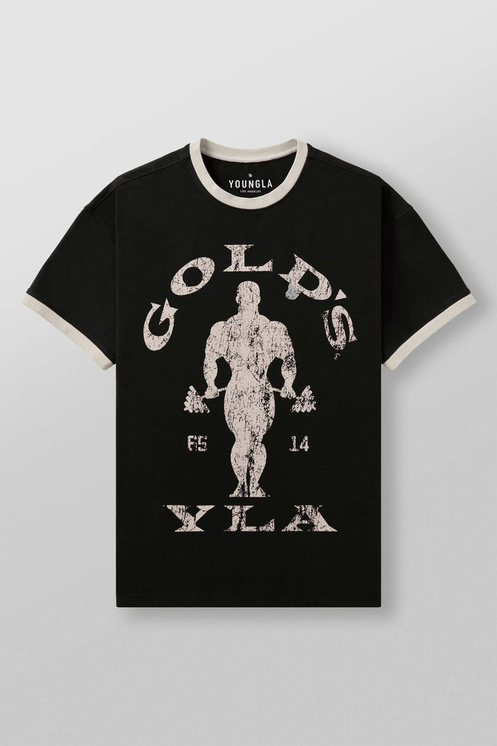 Men's Vintage Training Shirt with Crew Neck Contrast Cuffs and Retro Bodybuilding Print Mune Fashion