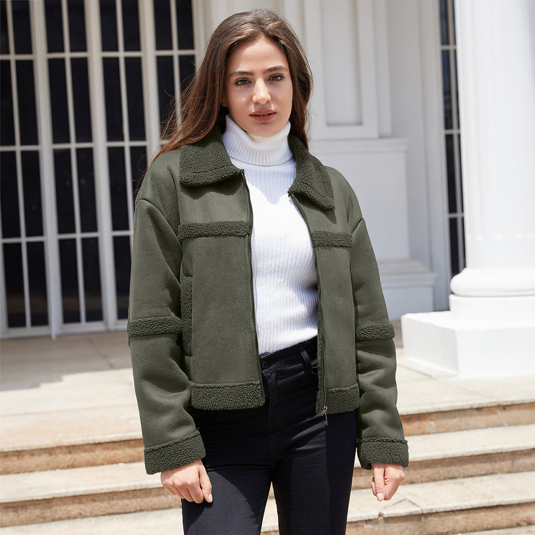 Women's short teddy jacket in aviator style with zipper Mune Fashion